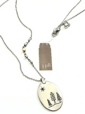 J.Jill Silver Tree Long Landscape Pendant Necklace Nature Inspired | NWT